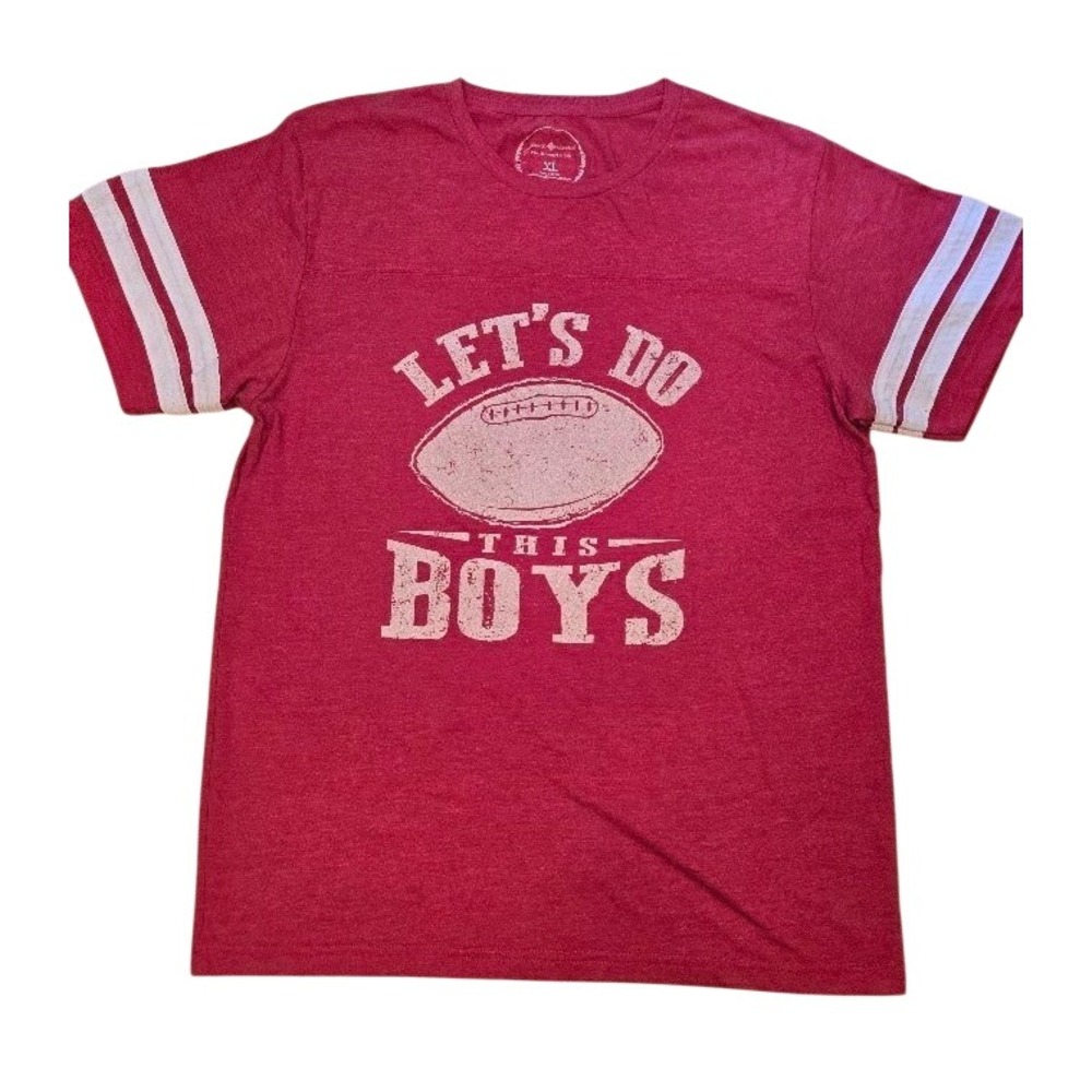 Jane Marie Womens XL Red Football Graphic Tee Lets Do This Boys Varsity Stripe